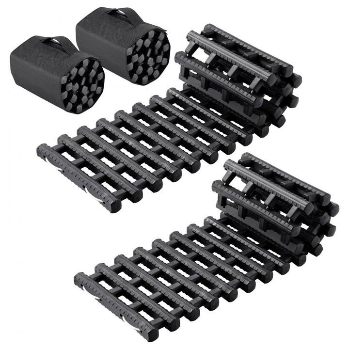 Set 2 Placi de Tractiune, Material PP, pentru Noroi, Zapada, Nisip, Capacitate 7 Tone, Dimensiuni 78.5 x 22 x 2.5 cm, Negru