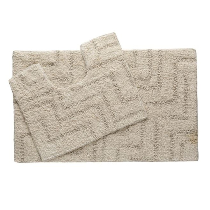 Set covorase pentru baie, model cu dungi, bej, 2 buc, 80x50cm si 50x40cm