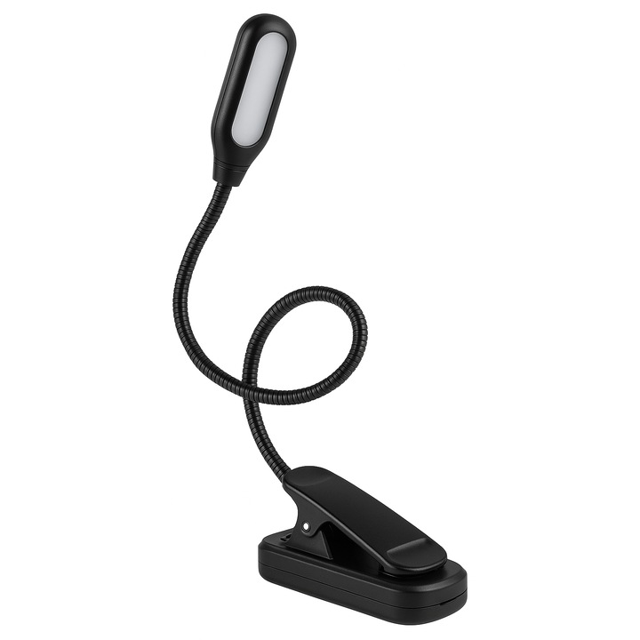 LED-es olvasólámpa csíptetővel, Zola, 5 LED, flexibilis kar, műanyag, 31 x 3 cm, fekete