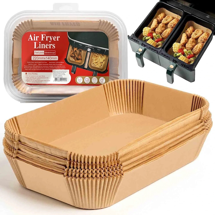 Hartie Copt pentru Air Fryer Ninja Dual Zone si Alte Modele cu Doua Zone in suport de plastic cu capac 22 x 14 x 4.5 cm – NEXT TREND