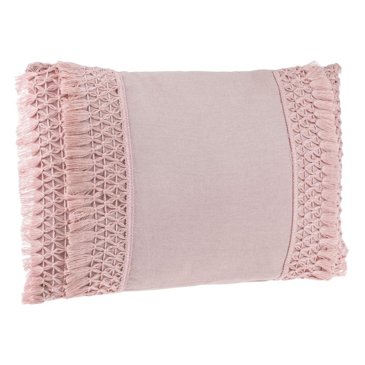 Dekoratív párna Makramé Érintés 50x30cm Halvány Rózsaszín Rojtos Cipzár Mintával