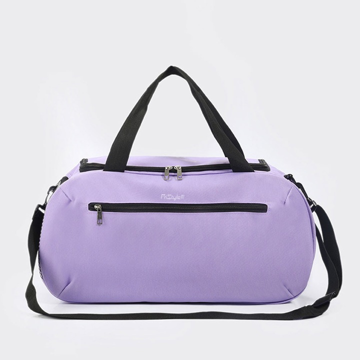 Дамска чанта PriStyle®, за фитнес или спортно оборудване, с допълнителни външни джобове и презрамка, 50x18x26 см, светло лилава