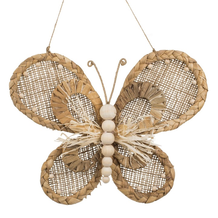 Decoratiune de Perete Fluture cu Iuta Margele & Paie 29x22cm