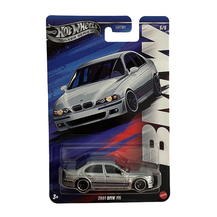 Метална количка Hot Wheels BMW Silver Series BMW M5 2001 Сив 1:64
