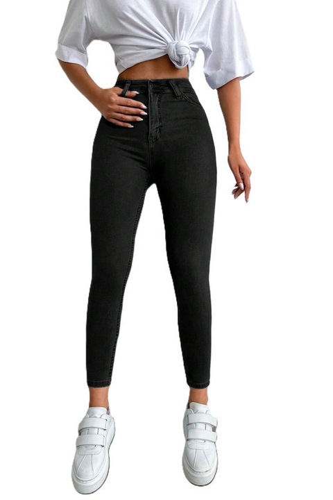 Blugi Dama, Denim, Croiala Skinny, Talie Inalta, Negru