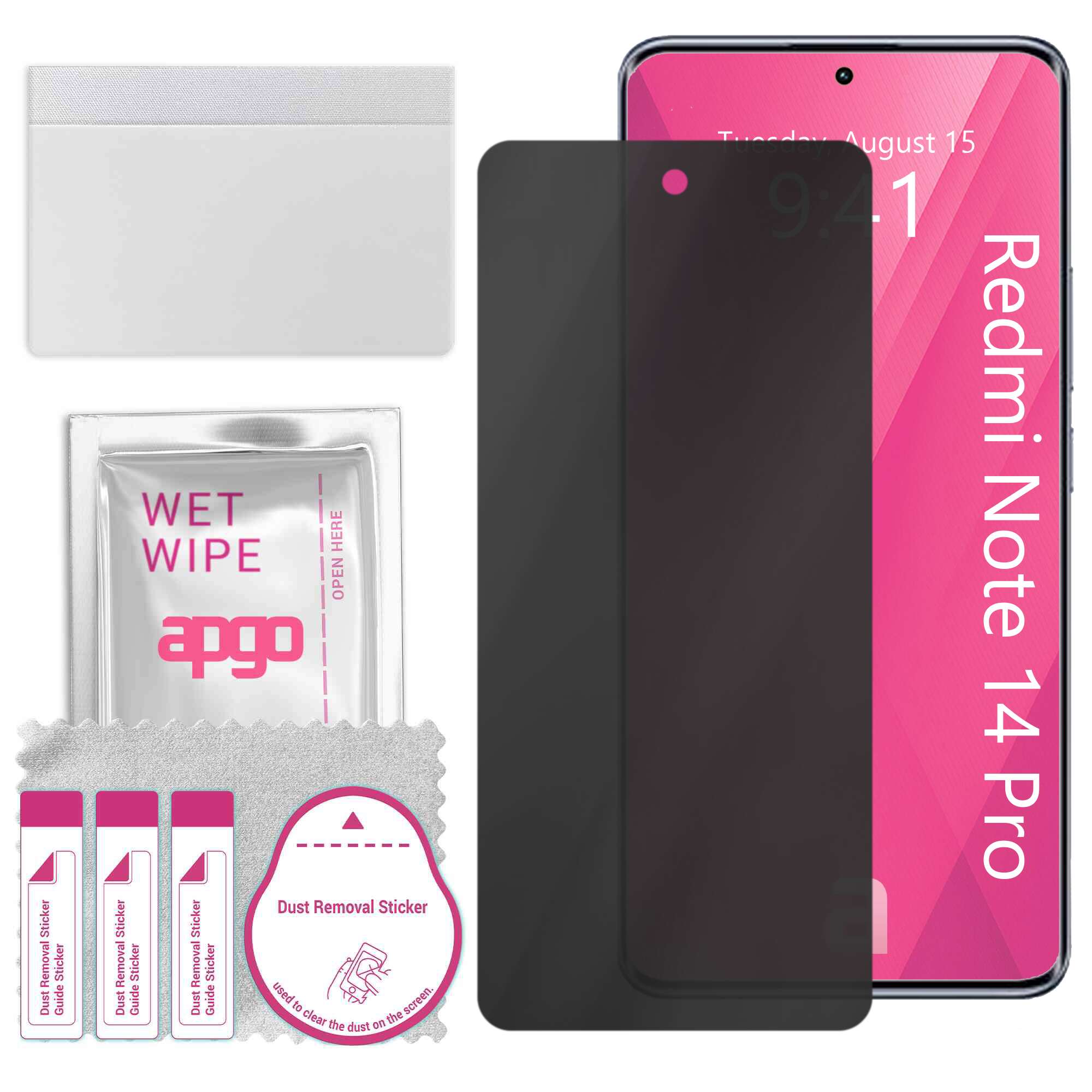 Folie de protectie PRIVACY apgo pentru Xiaomi Redmi Note 14 Pro – efect anti-spionaj, hidrogel, full glue, 5D, mat, ultra-subtire