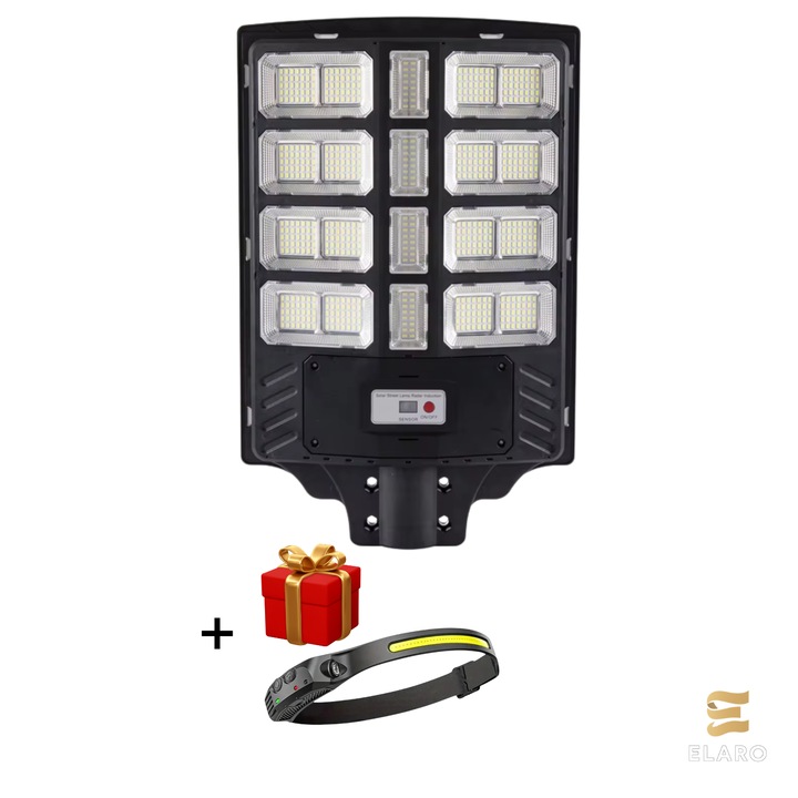 800W ELERO Соларна LED улична лампа със сензор за движение, фотоволтаичен панел, водоустойчивост IP67, дистанционно управление, 3 режима на осветление, разширена автономност + ПОДАРЪК ЧЕЛНИК