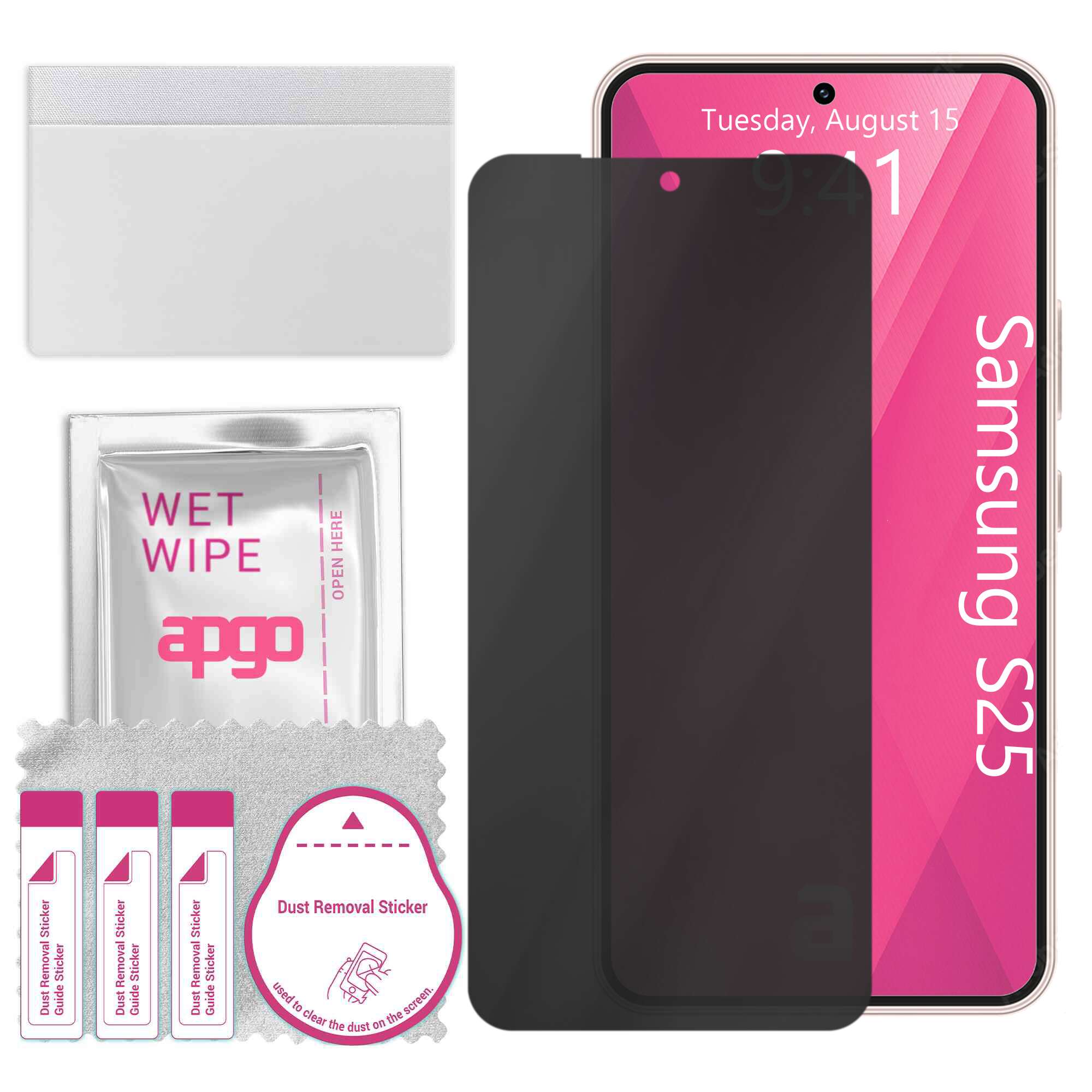 Folie de protectie PRIVACY apgo pentru Samsung Galaxy S25 – efect anti-spionaj, hidrogel, full glue, 5D, mat, ultra-subtire