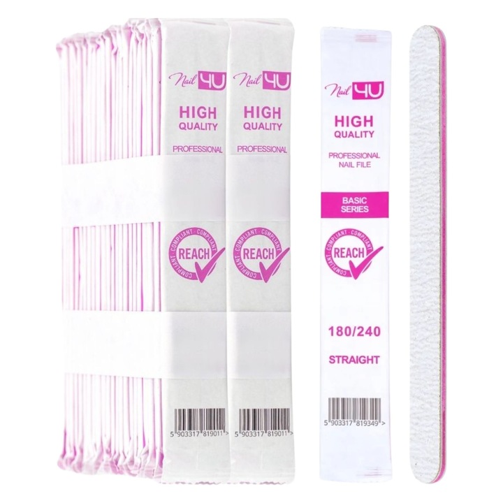 Pila Unghii Nail4U 180/240 Set 50 Bucati, Forma Semiluna, Unica Folosinta, Higienica