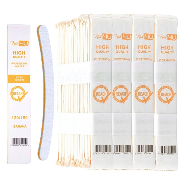 Pila Unghii Nail4U 120/150 Set 100 Bucati, Forma Luna, Unica Folosinta, Higienica