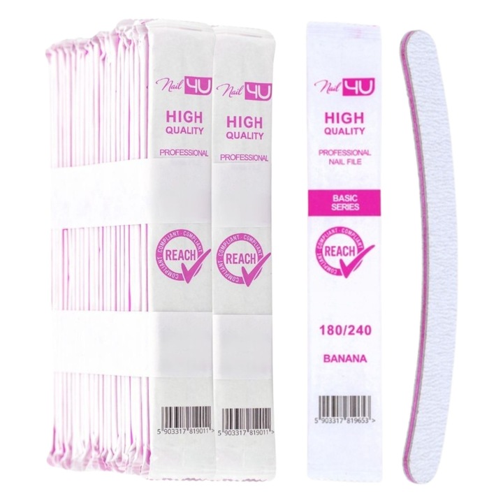 Pila Unghii Nail4U 180/240 Set 50 Bucati, Forma Bananei, Unica Folosinta, Profesionala