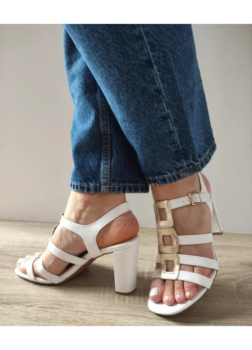 Sandale Elegante Dama Marco Tozzi 28319-44 Albe Cu Auriu - Alb, Alb