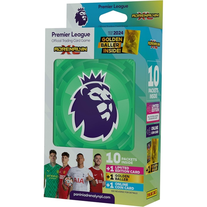 Комплект колекционерски картички, Panini, Premier League 2024 Adrenalyn XL, 10 пакета, 1 лимитирана карта, 1 златна карта, многоцветни