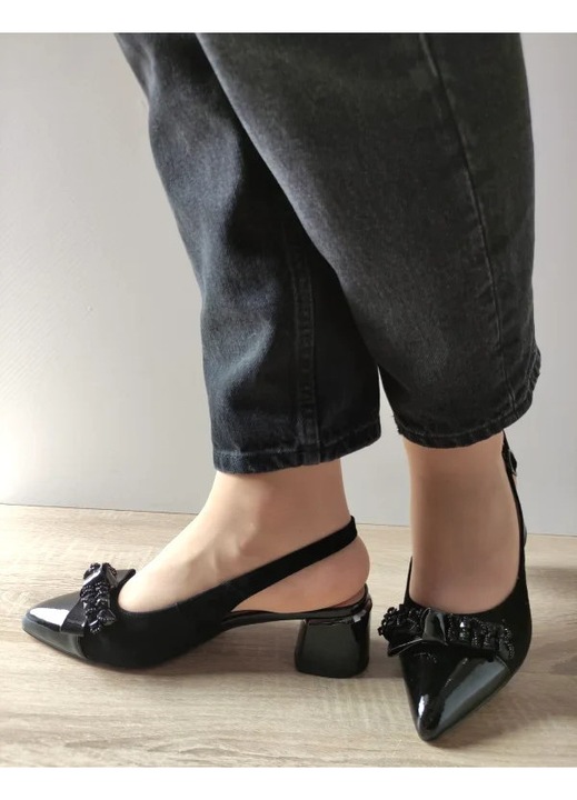 Sandale Elegante Dama Epica 360036 01-I Negre Velur + Lac - Negru, Negru