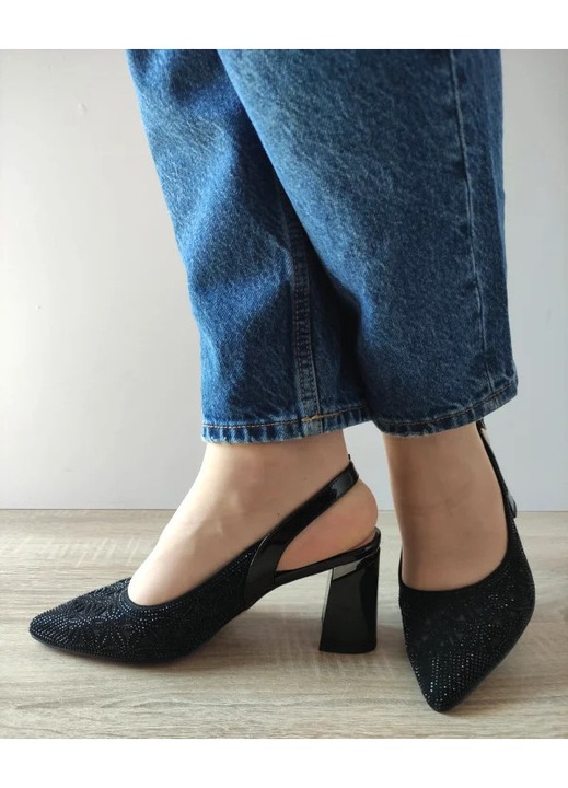 Sandale Elegante Dama Epica 360048B 01-I Negre Velur - Negru, Negru