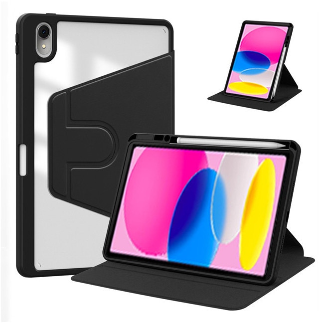 Husa tableta, pentru iPad 10 (2022) 10.9 ", Casa de protectie pentru tablete cu slot pentru stilou, acrilic 360 ° design rotativ, trezire automata / somn, Negru transparent