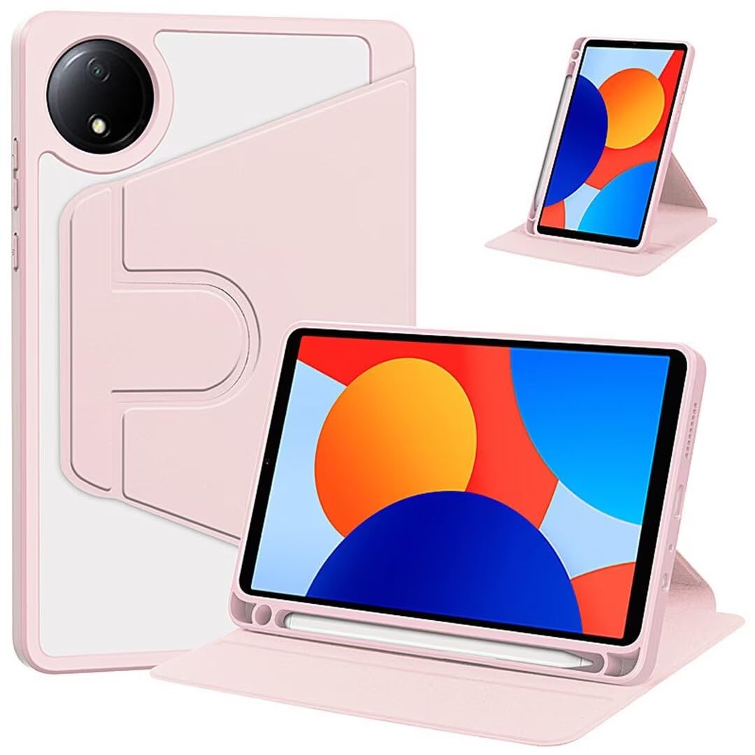 Husa tableta, pentru Redmi Pad SE 8.7 Inch, Casa de protectie pentru tablete cu slot pentru stilou, acrilic 360 ° design rotativ, trezire automata / somn, Roz transparent