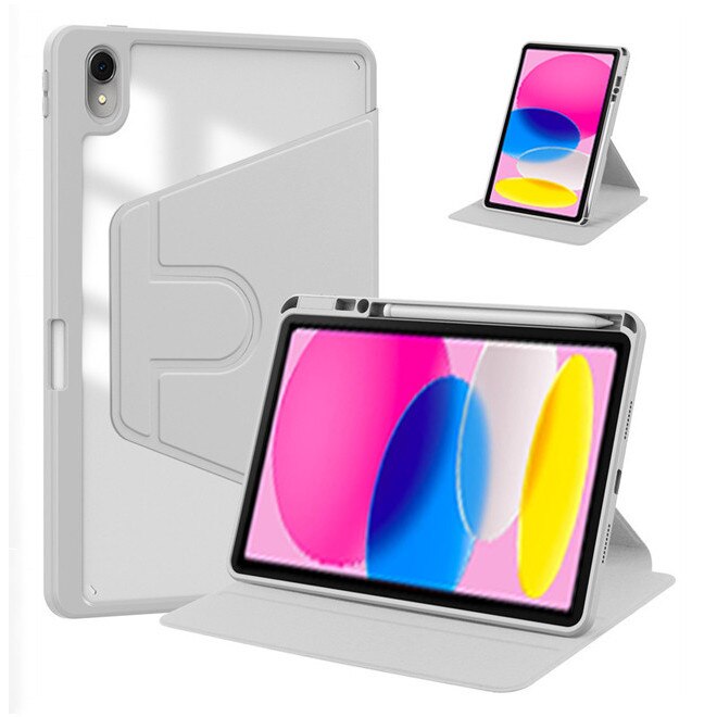 Husa tableta, pentru iPad 11 (2025) 11 ", Casa de protectie pentru tablete cu slot pentru stilou, acrilic 360 ° design rotativ, trezire automata / somn, Gri transparent