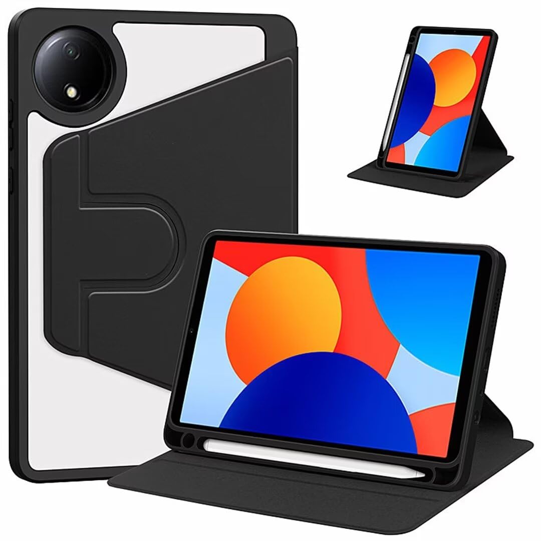 Husa tableta, pentru Redmi Pad SE 8.7 Inch, Casa de protectie pentru tablete cu slot pentru stilou, acrilic 360 ° design rotativ, trezire automata / somn, Negru transparent