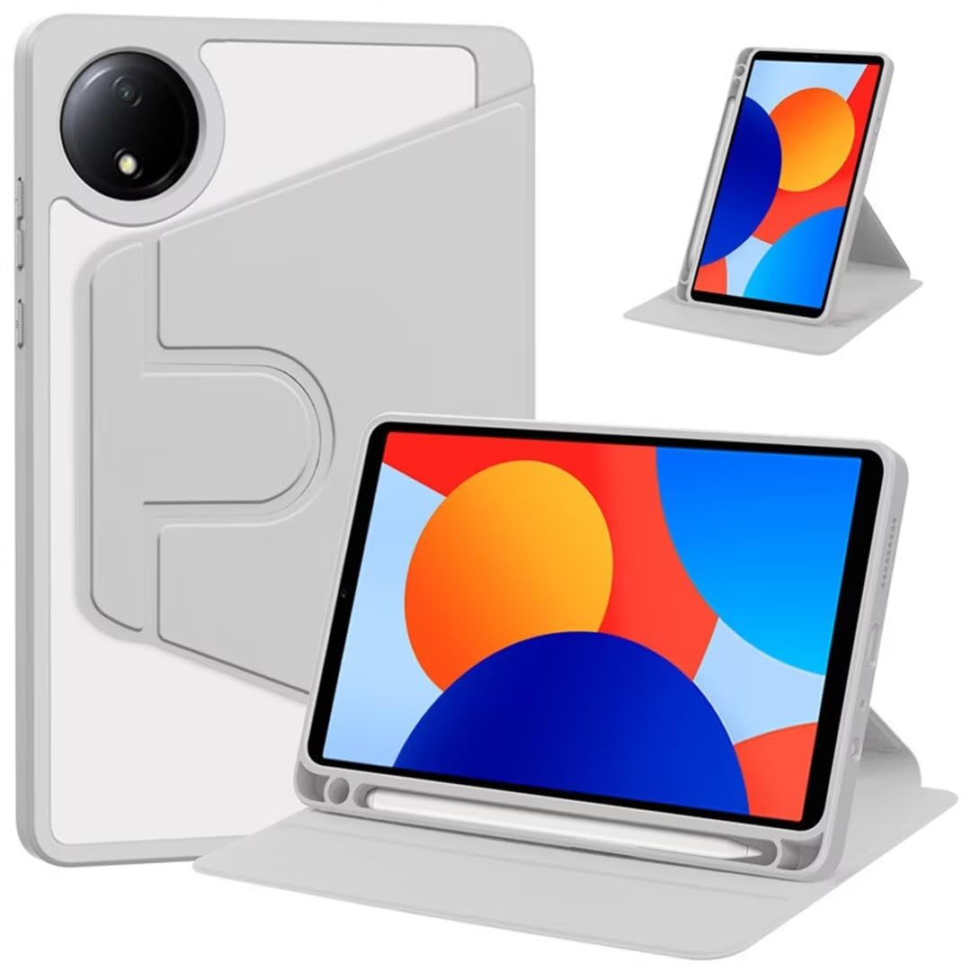 Husa tableta, pentru Redmi Pad SE 8.7 Inch, Casa de protectie pentru tablete cu slot pentru stilou, acrilic 360 ° design rotativ, trezire automata / somn, Gri transparent