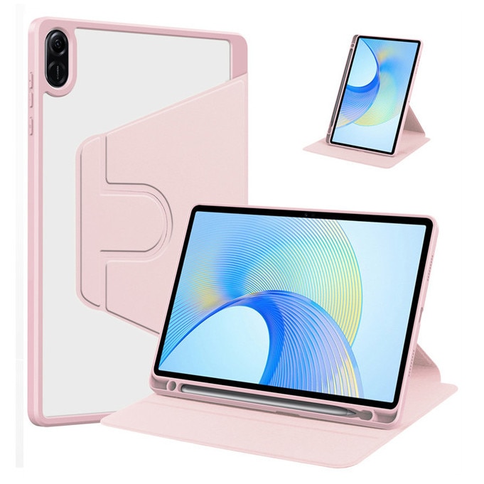 Husa tableta, pentru Honor Pad X9 11.5", Casa de protectie pentru tablete cu slot pentru stilou, acrilic 360 ° design rotativ, trezire automata / somn, Roz transparent