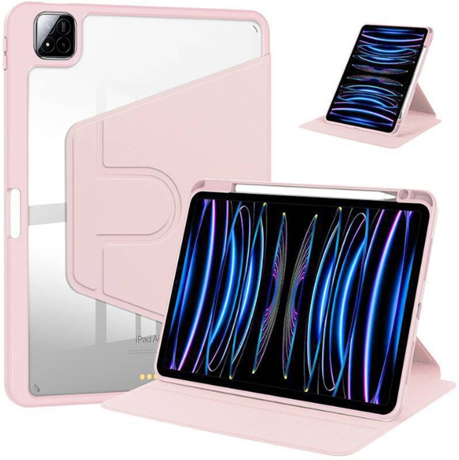 Husa tableta, pentru xiaomi Pad 7/Pad 7 Pro, Casa de protectie pentru tablete cu slot pentru stilou, acrilic 360 ° design rotativ, trezire automata / somn, Roz transparent
