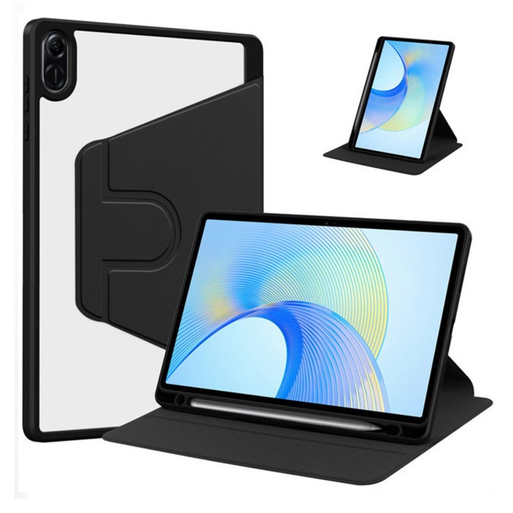 Husa tableta, pentru Honor Pad X9 11.5", Casa de protectie pentru tablete cu slot pentru stilou, acrilic 360 ° design rotativ, trezire automata / somn, Negru transparent