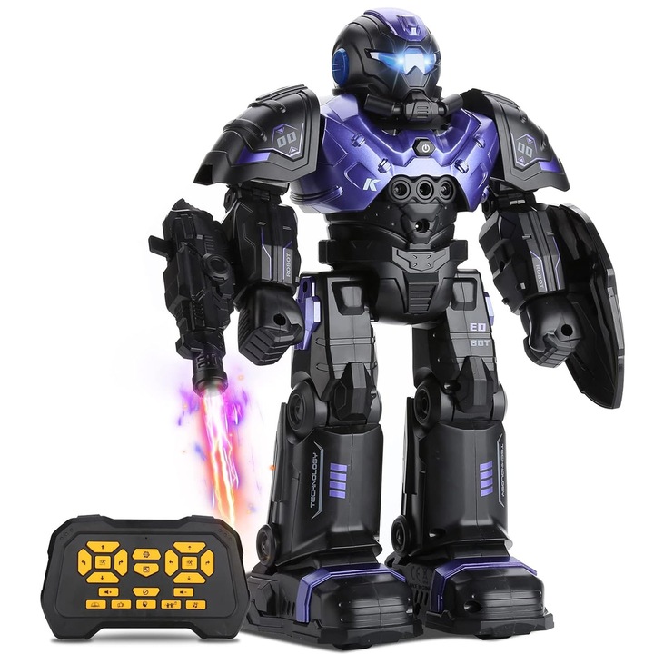 Robot inteligent controlabil prin gesturi, SINBINTA, Robotel multifunctional pentru copii, Cu telecomanda, Programabil inteligent, Reincarcabil, Canta danseaza merge, Pentru copii de la 8 ani, Plastic, 16.5 x 8.5 x 26.5cm, Negru