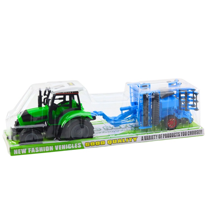 Tractor agricol, LEAN TOYS, verde, 52x15,5x12cm, set