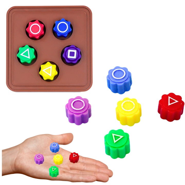 Set jocuri de societate, 5 zaruri Gonggi, culori multiple, 2cm, suport inclus