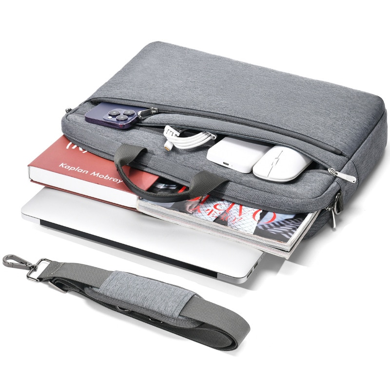 Geanta Laptop cu Compartiment Cusut cu Puf, Manere si Bucsa Externa, Curea Umar Reglabila Detasabila, 17.3 inch, Gri