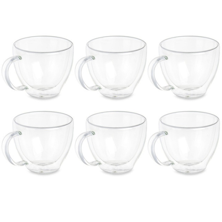 Set cesti termice pentru cafea sau ceai, pereti dubli, 6 cesti, 140 ml