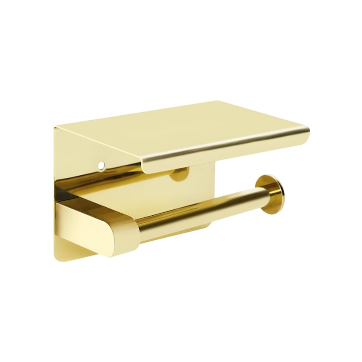 Suport de perete pentru hartie igienica, Nikcorp, otel inoxidabil, auriu lucios, 14x10x9.5cm