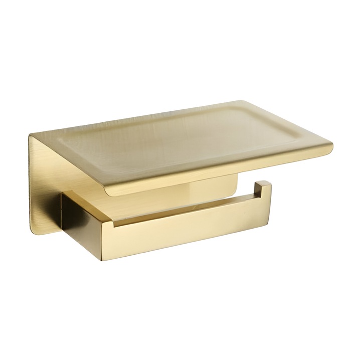 Suport pentru hartie igienica de perete, Nikcorp, inox, auriu, 19x12x9.3cm