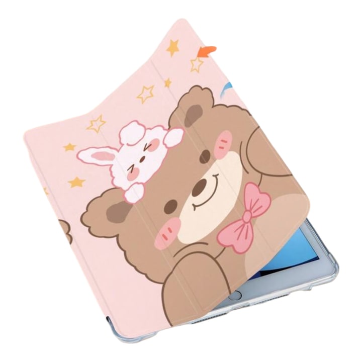 Rózsaszín tablet tok, iPad Air 11 2024 kompatibilis, rajzfilm minta