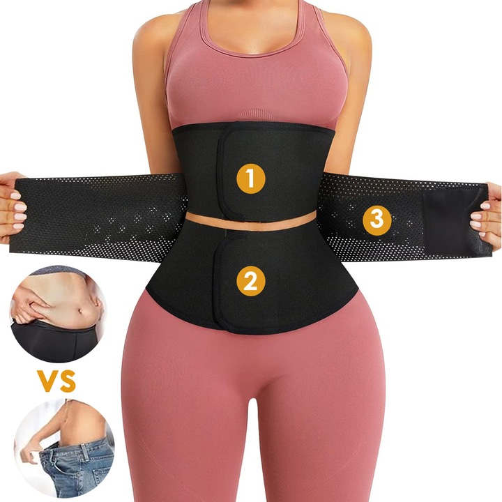 Centura de Slabit, BYONDSELF®, Tip Corset, Talie 69-76cm, Marime M, Design in 3 etape, Reglare cu Velcro, Refacere Postnatala, Suport Lombar, Compresie Dubla, Negru