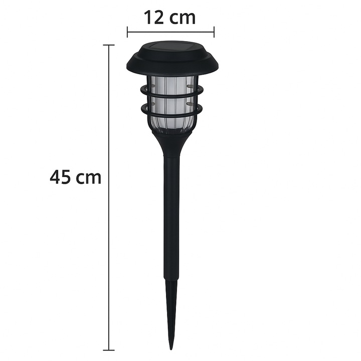 Set 20 lampi gradina LED cu panou solar, lumina rece, 45 cm inaltime, IP65, negru
