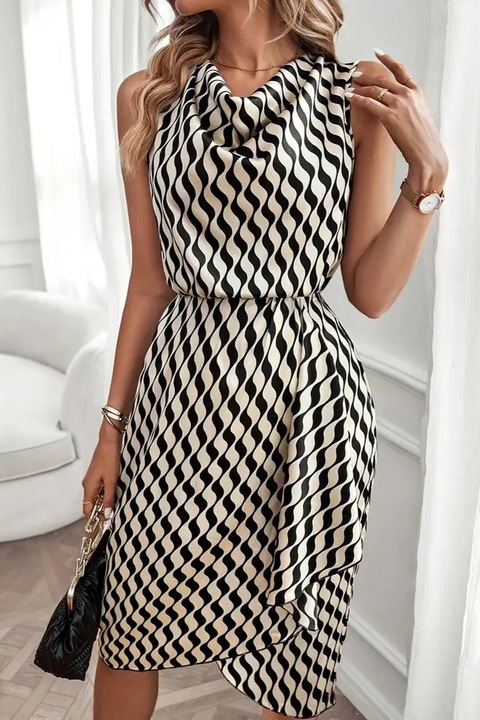 Rochie office eleganta de vara, print geometric, talie accentuata