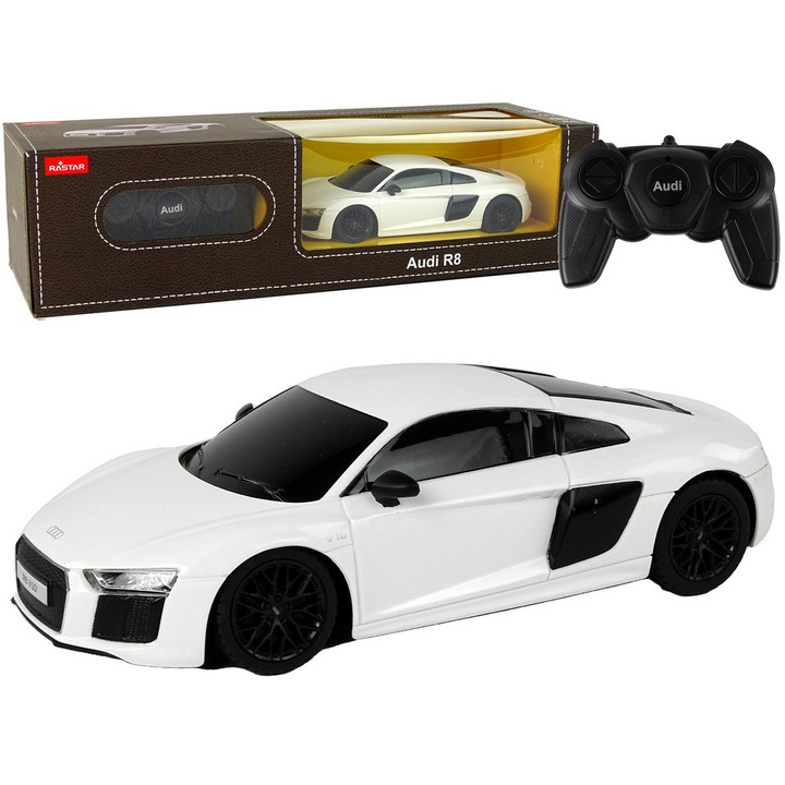 R/C количка Audi R8 1:24, бяла, комплект с дистанционно управление, 18x5x8см