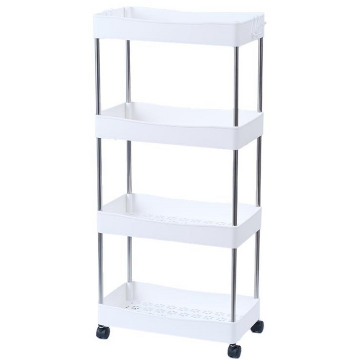 Raft mobil LEAN cu 4 polite, alb, 34,5x12x86cm, cu roti