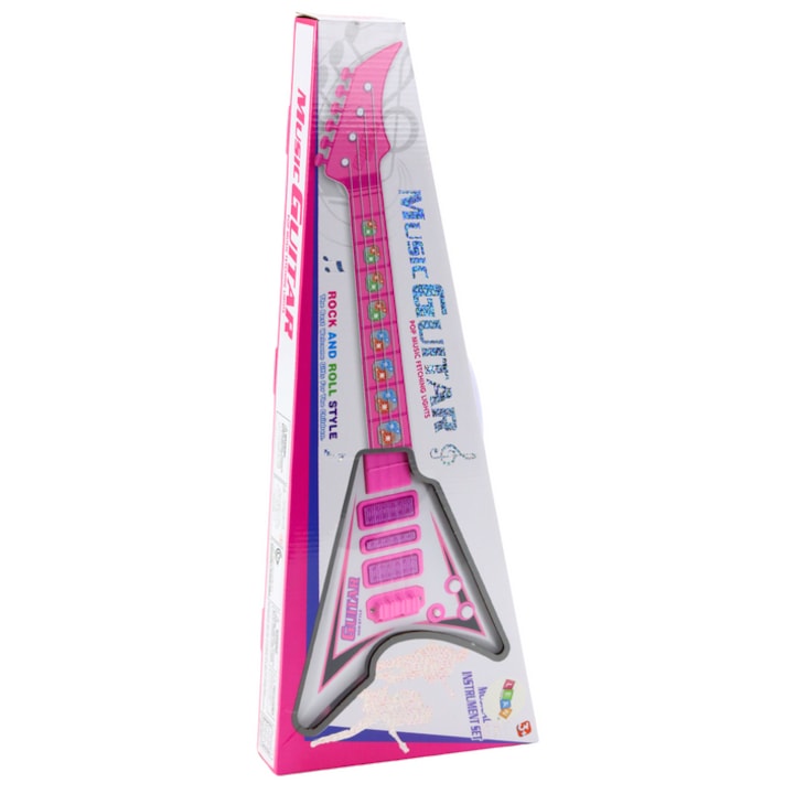 Elektromos gitár gyerekeknek, LEAN TOYS, rózsaszín, 54x17,5x4,5cm, fényekkel és dallamokkal