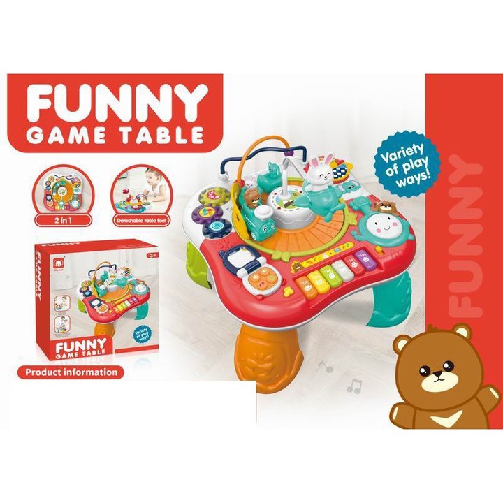 Masa educativa cu iepuras, 29x29x37cm, 3+ ani, multicolor