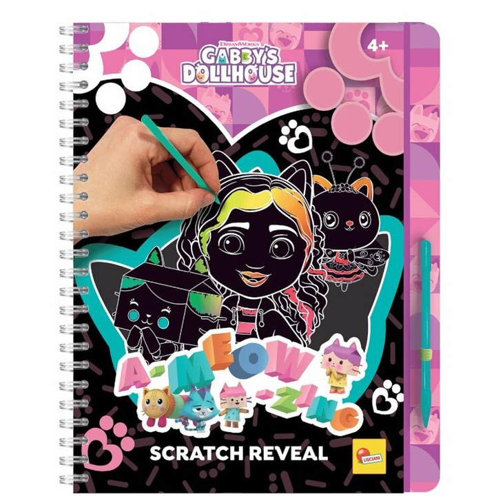 Trusa creativa, Lisciani, Casa de papusi a lui Gabby, Dezvaluire din materiale razuibile, Carte de razuit incantatoare