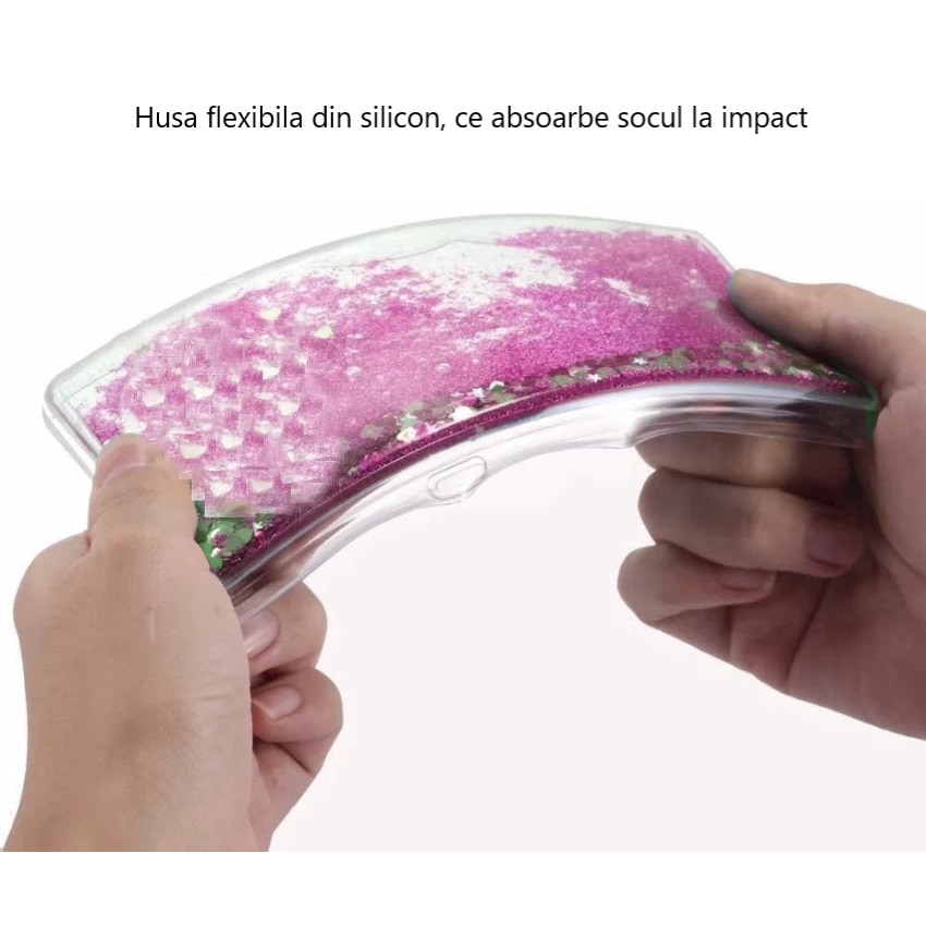 Husa compatibila cu iPhone 16, cu Apa si Sclipici, Glitter, Fashion, protectie camera, Premium Quality, Roz, ISAG