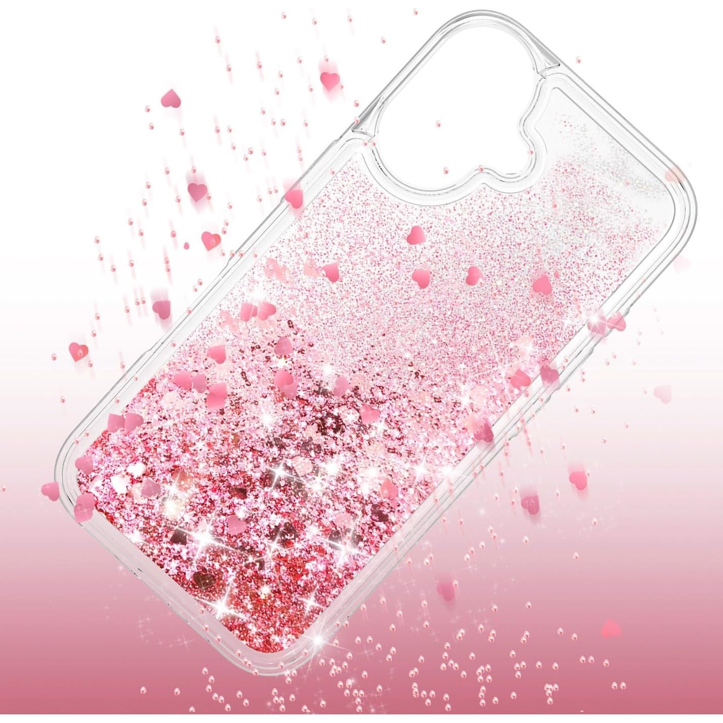 Husa compatibila cu iPhone 16, cu Apa si Sclipici, Glitter, Fashion, protectie camera, Premium Quality, Roz, ISAG