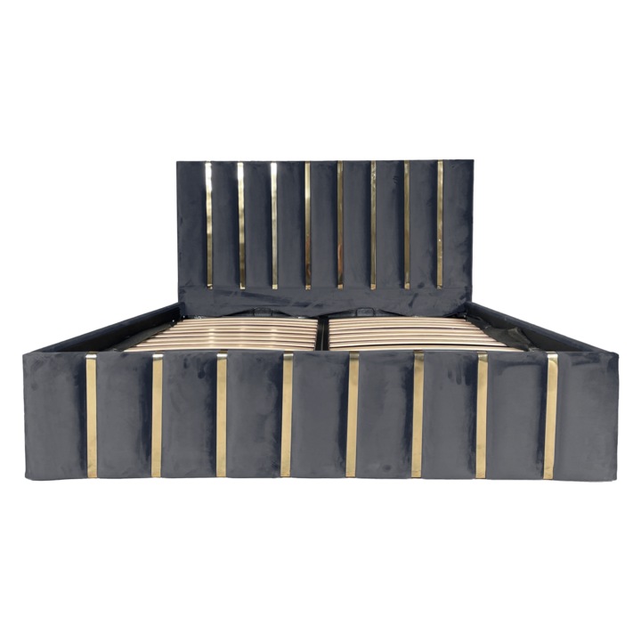 Pat Hugo Select tapitat 140/190 cu somiera rabatabila si spatiu depozitare gri