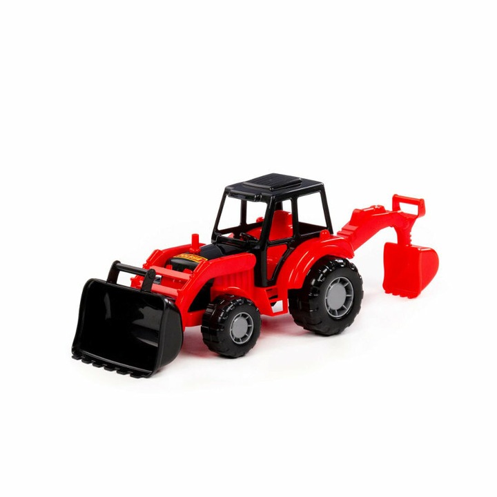 Tractor cu excavator, Polesie, rosu-negru, plastic