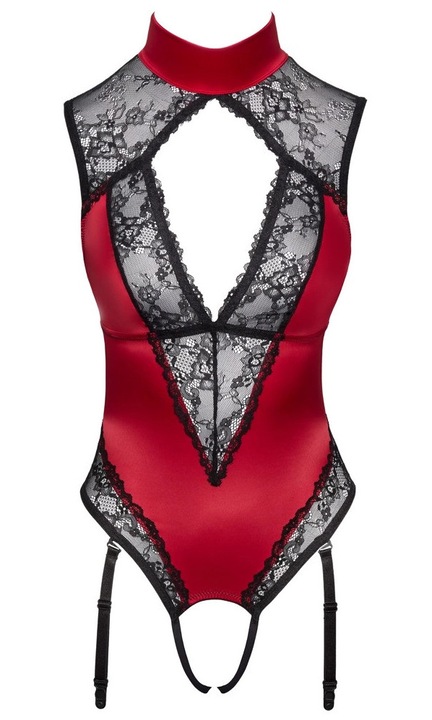 Body Cottelli, rosu cu dantela neagra, jartiere reglabile, poliamida, L INTL