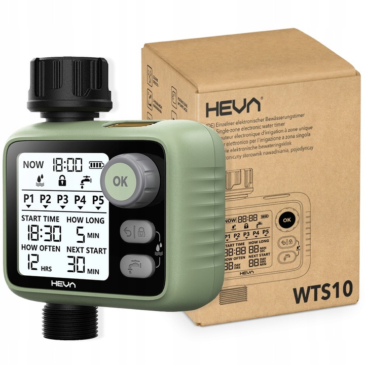 Контролер за напояване, HEVA WTS10 5 програми, сензор за дъжд, IPX5, 98x70x116 мм