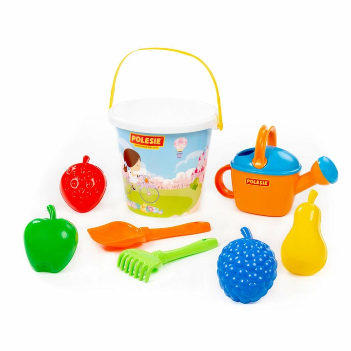 Set jucarii pentru plaja, wiaderko mare cu accesorii, 4 forme, multicolor